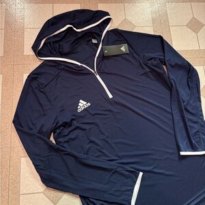 Adidas Blue and White Long Sleeve Quarter Zip Training Hoodie